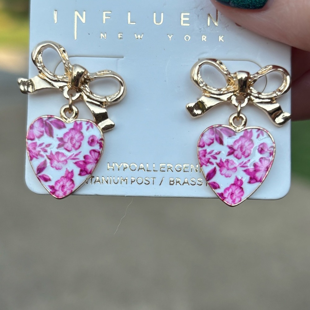 Gold and Pink & Blue Heart Earrings